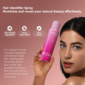 BEOVEA razor and spray held in hand to show scale and user-friendly size