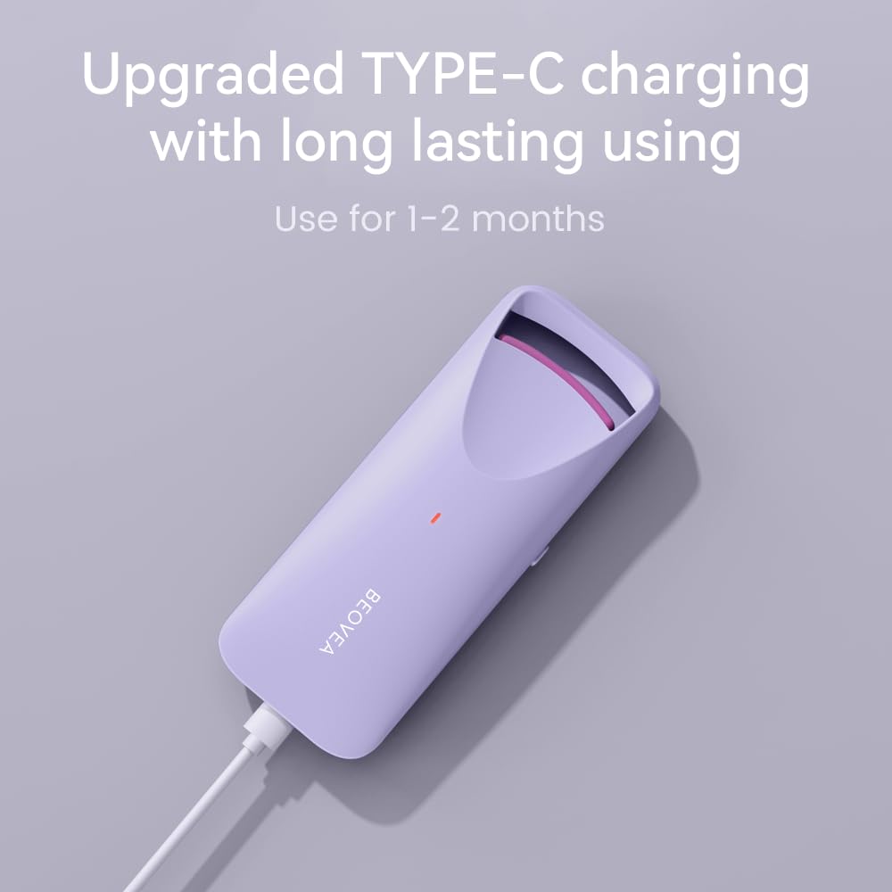 BEOVEA curler with eyelash comb and USB cable arranged to show full kit readiness for travel