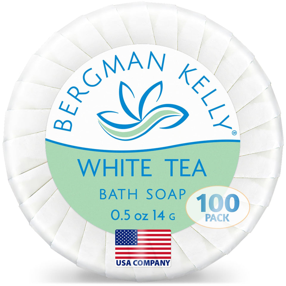 BERGMAN KELLY front box packaging showing 100-count and white tea scent benefit convenience