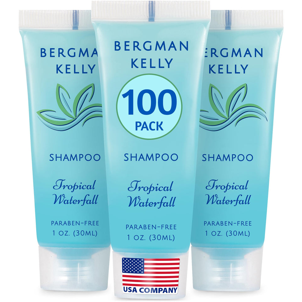 BERGMAN KELLY front packaging showing 100 travel-size bottles and convenience