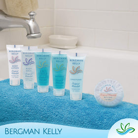 BERGMAN KELLY tube inside a toiletry bag showing travel convenience and TSA-friendly size