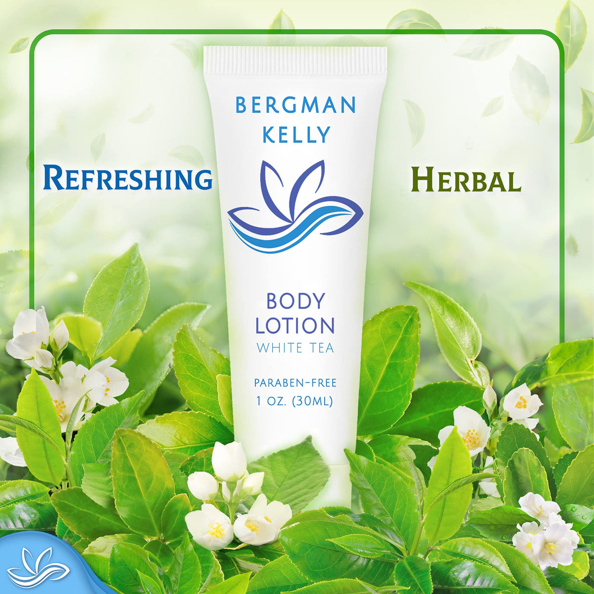 BERGMAN KELLY lotion texture on hand showing light moisturizing benefit and white tea scent