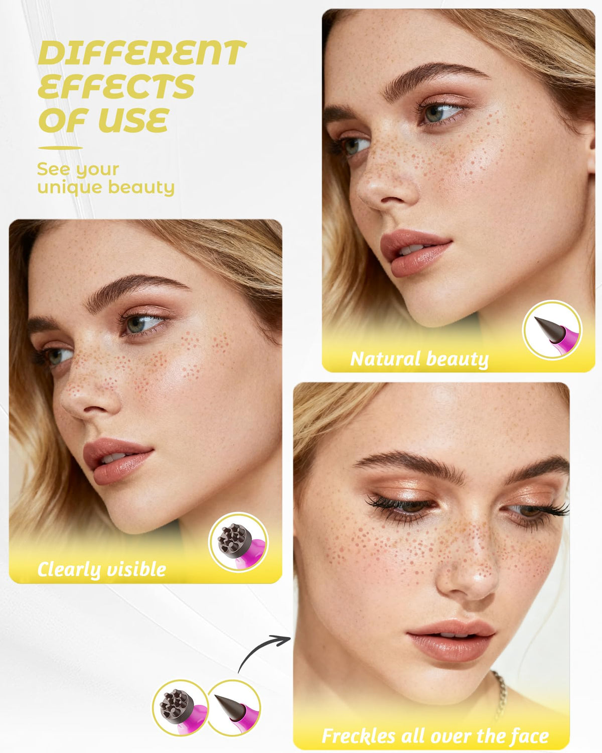 Berinist freckle stamp head closeup showing multi‑prong sizes for realistic freckles