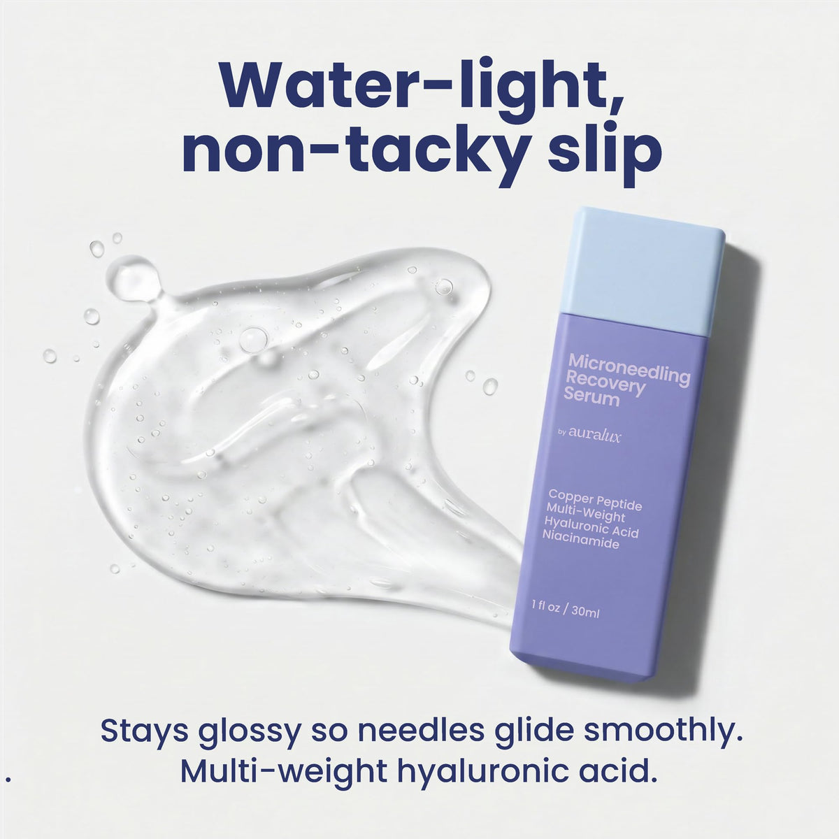 Berkland Auralux serum spread on skin showing hydrated, comfortable finish
