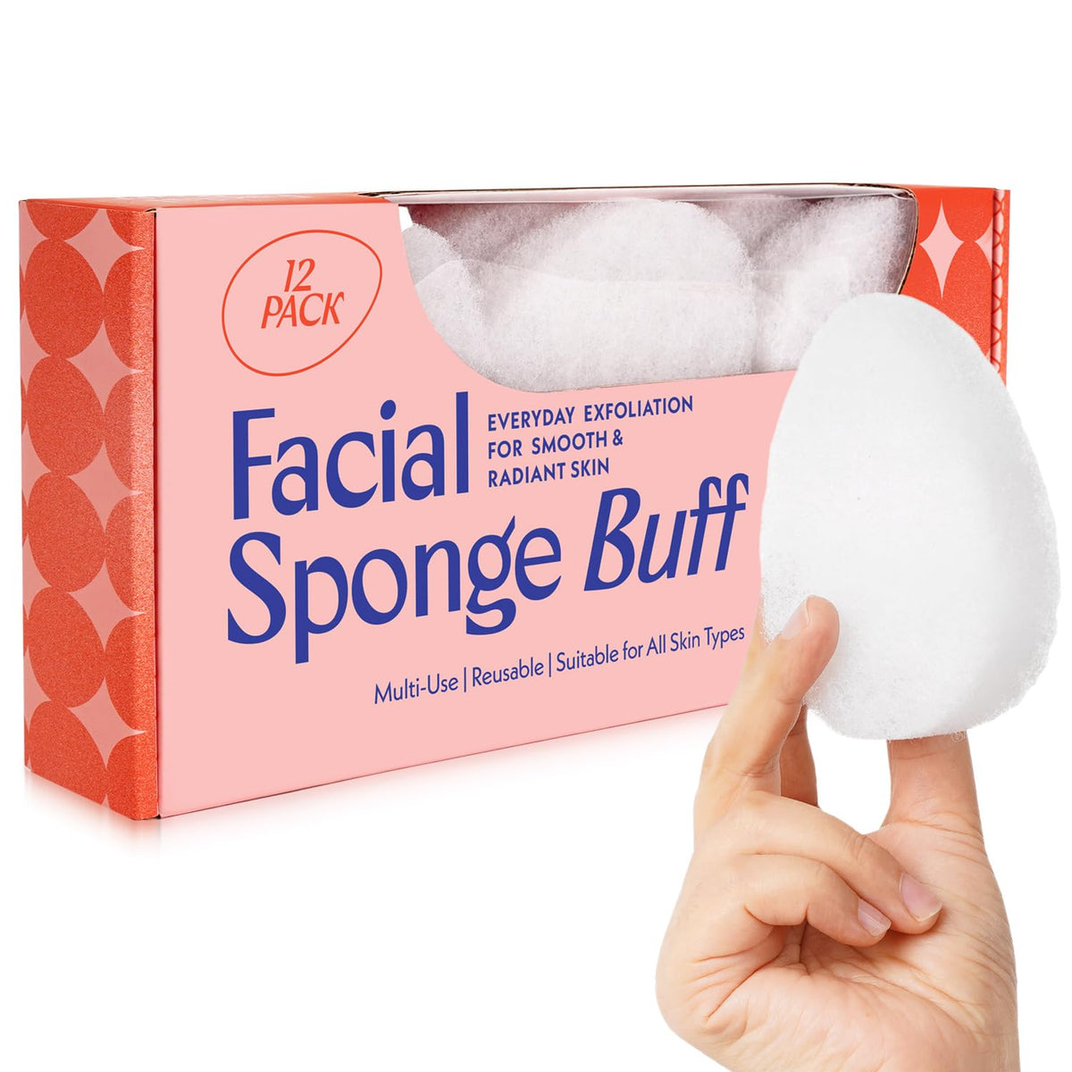 Berkland front packaging showing 12 facial sponge buffs and benefits