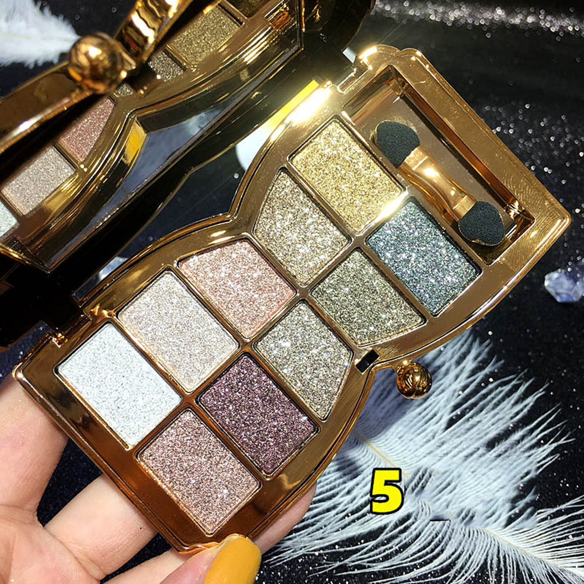 Bernecy open 10-pan view showing diverse golden shimmer shades for versatile looks
