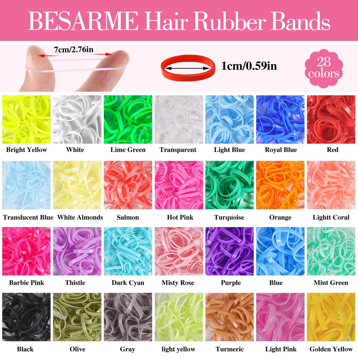 BESARME color swatch array of 28 shades illustrating styling variety and matching