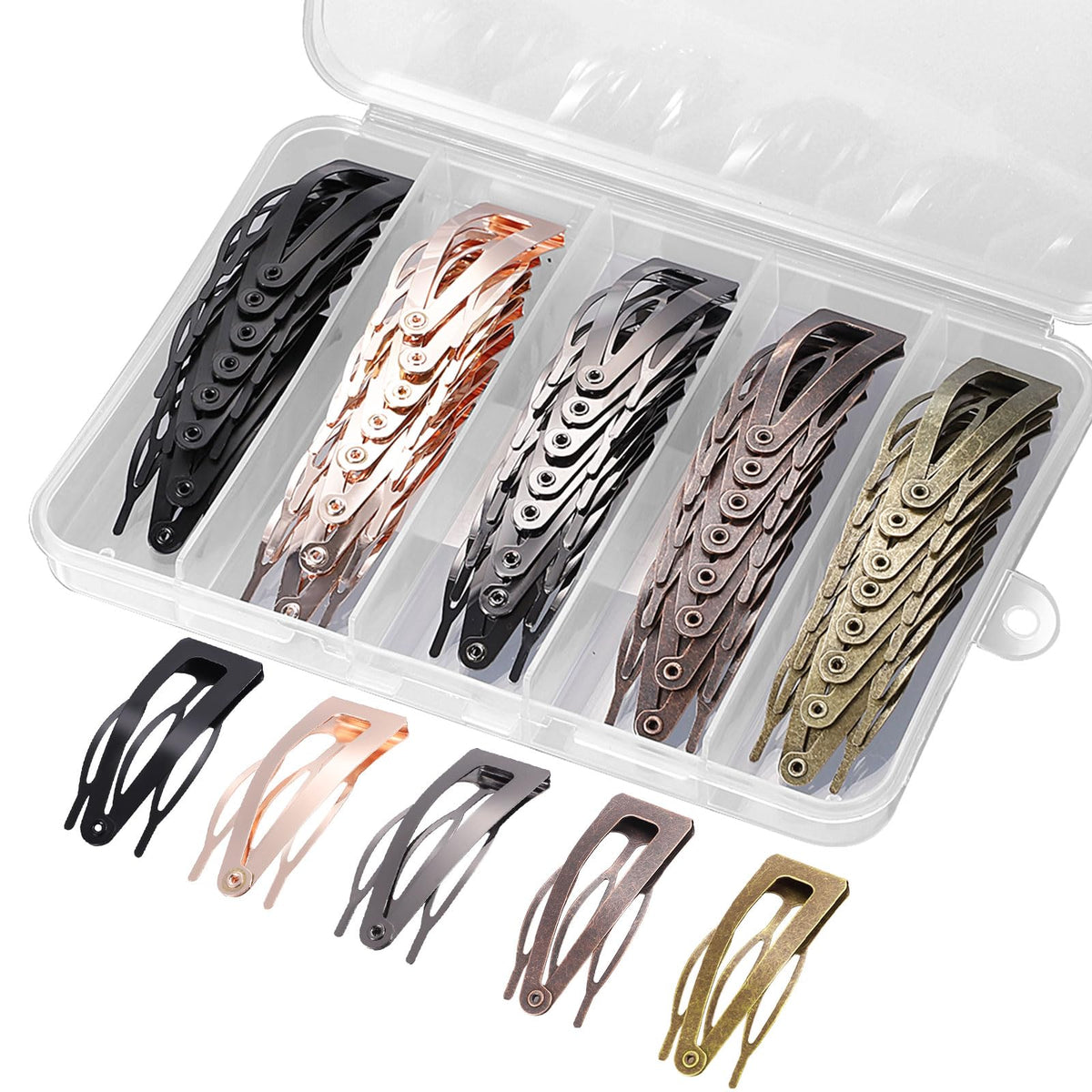 BESARME front packaging showing 40 snap clips and compact storage box for easy travel