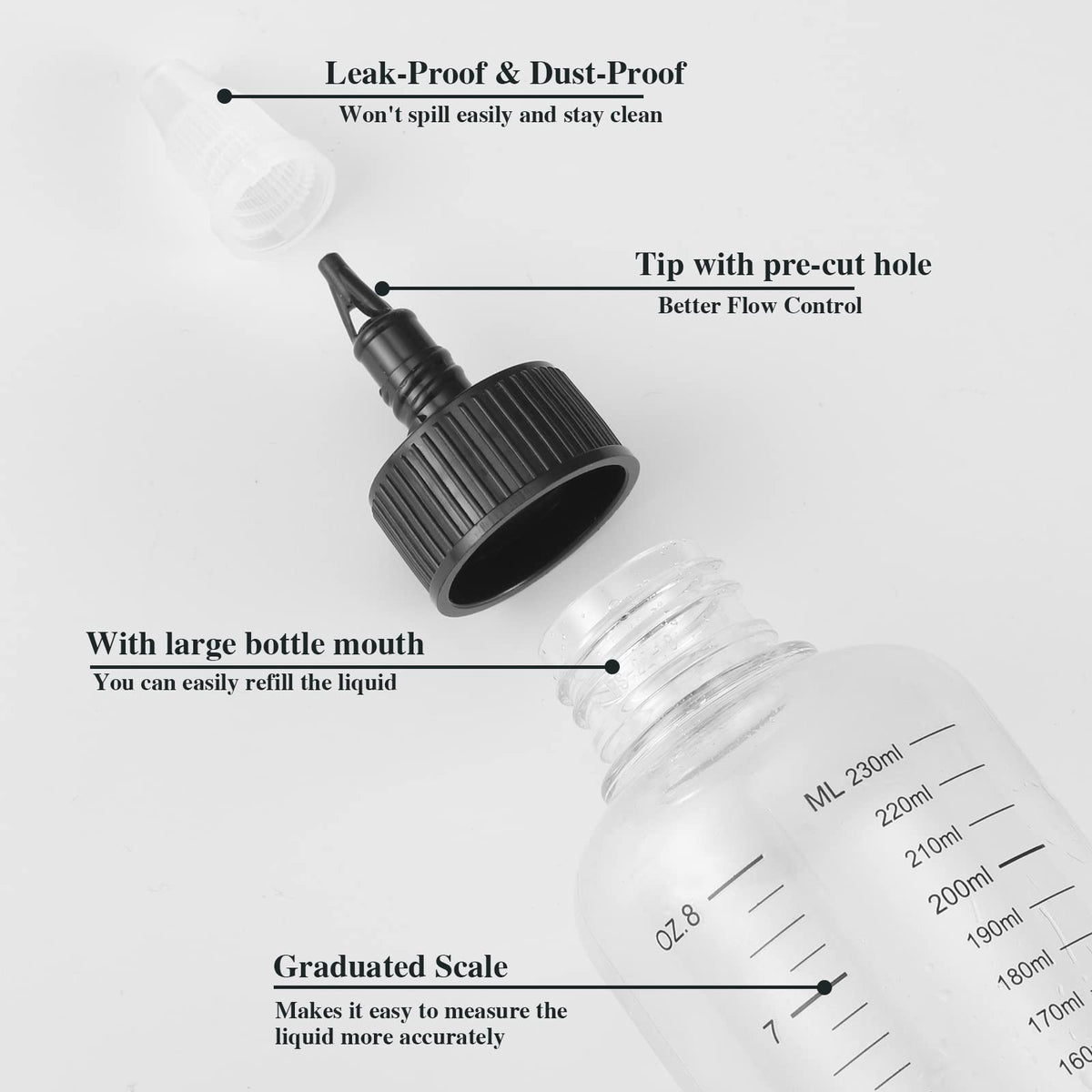 BESARME close-up of clear graduated scale for precise measuring and mixing