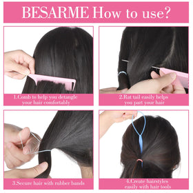 BESARME tools laid flat showing topsy tail, combs and brushes for fast styling