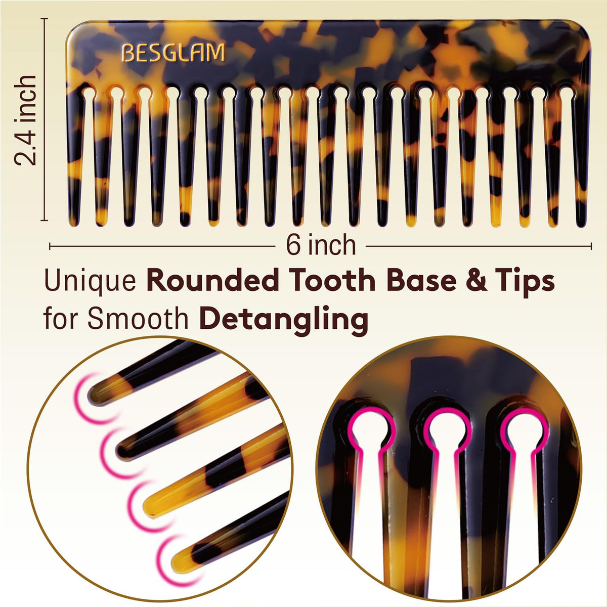 BESGLAM close-up of wide tooth spacing for gentle knot removal