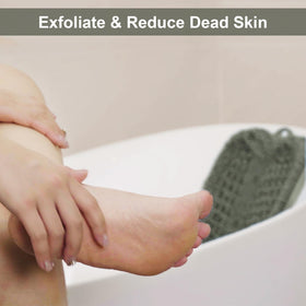 BESKAR in-shower use with feet on mat offering hands-free cleansing