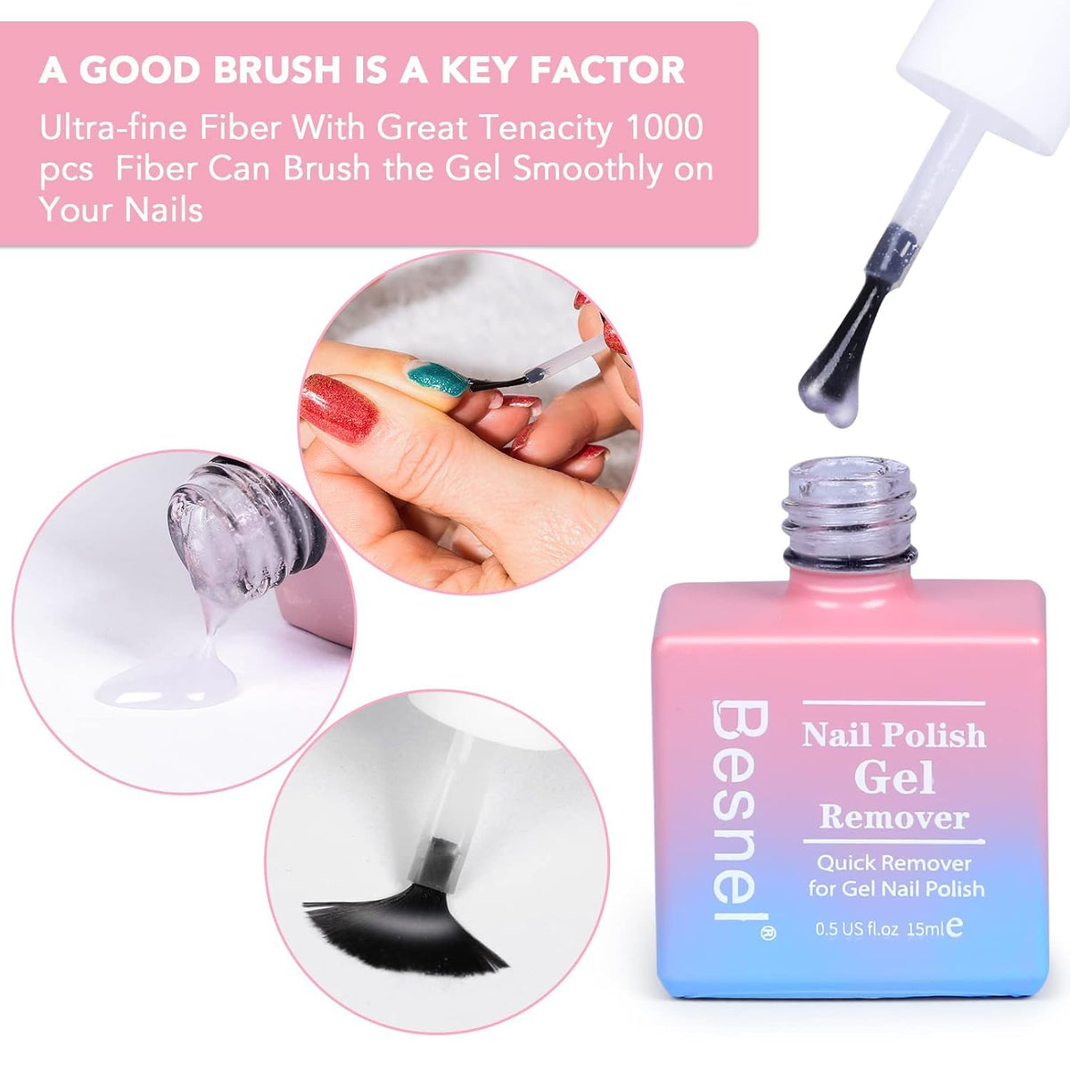 BESNEL gel application brush on a fingernail demonstrating quick polish cracking
