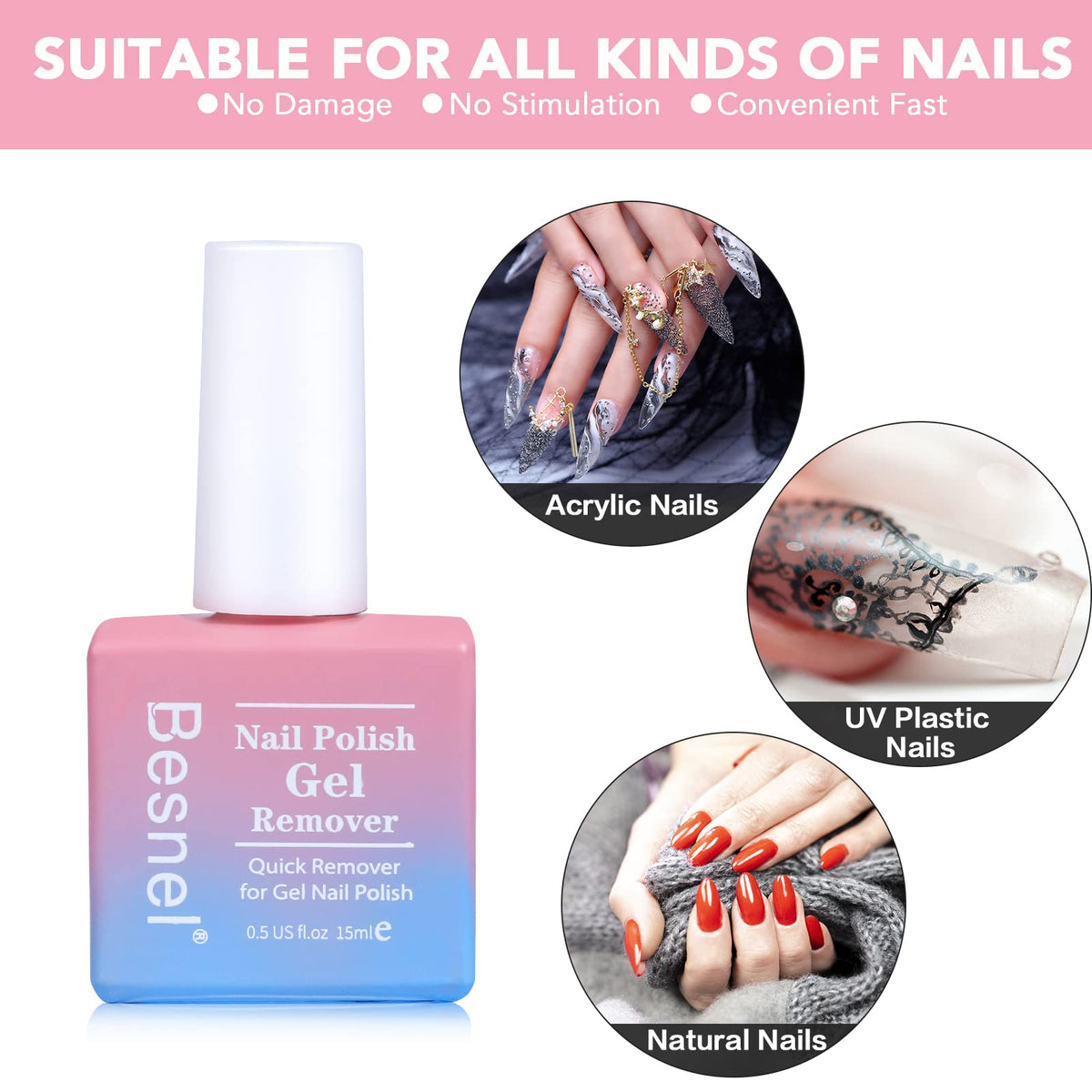 Applying BESNEL gel remover to a fingernail to lift cured polish faster and cleaner