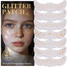 BESNEL front packaging showing 24 gold glitter freckle patches and benefits