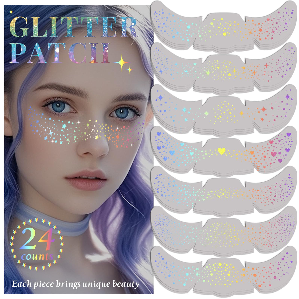 BESNEL front packaging showing 24 holographic freckle patches and patterns