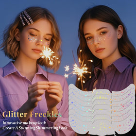 BESNEL model wearing glitter freckles on cheeks for a playful look