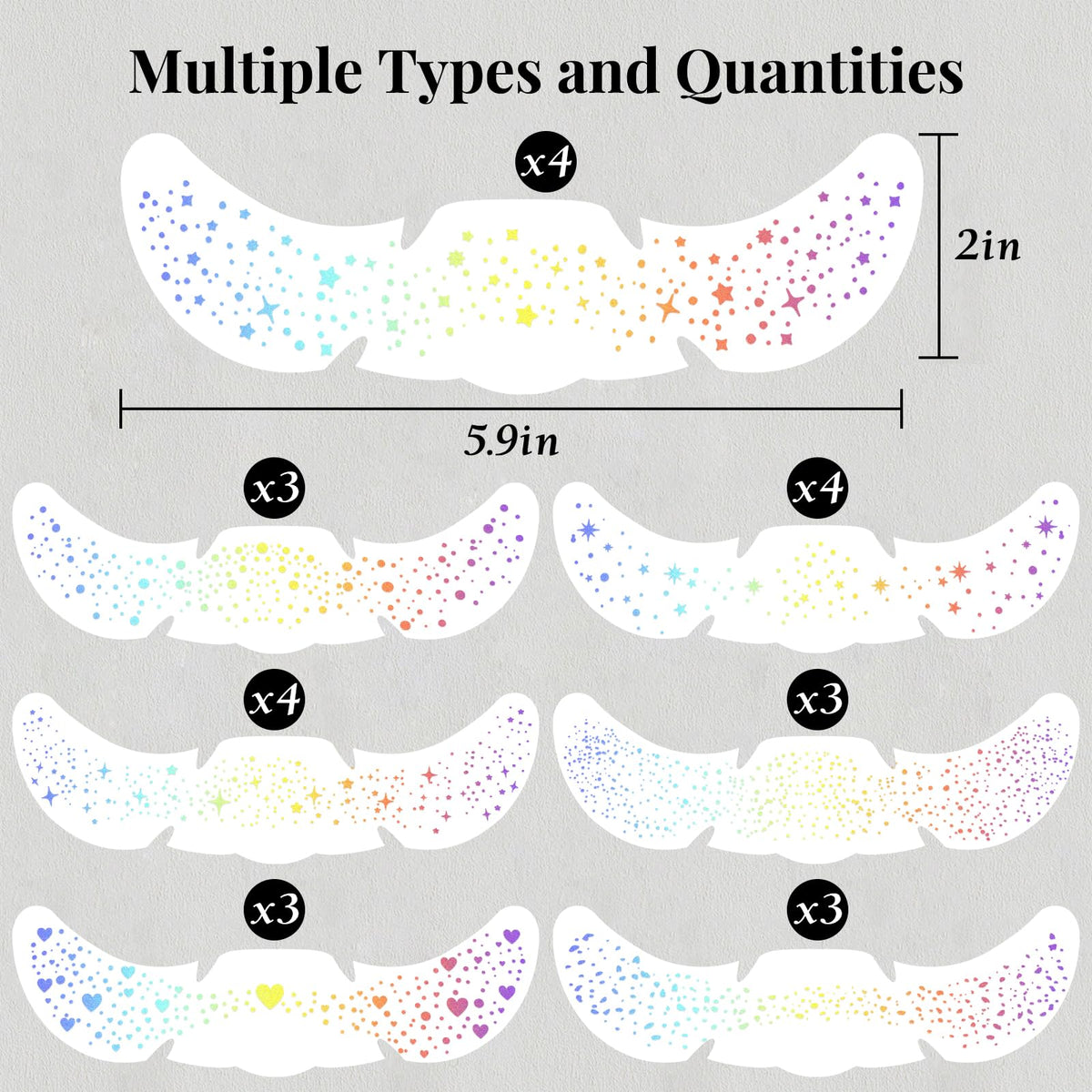 BESNEL close-up of sticker sheet highlighting seven different freckle patterns
