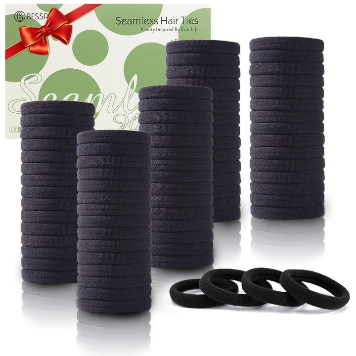 Bessrung front packaging showing 100 black hair ties and value pack benefit