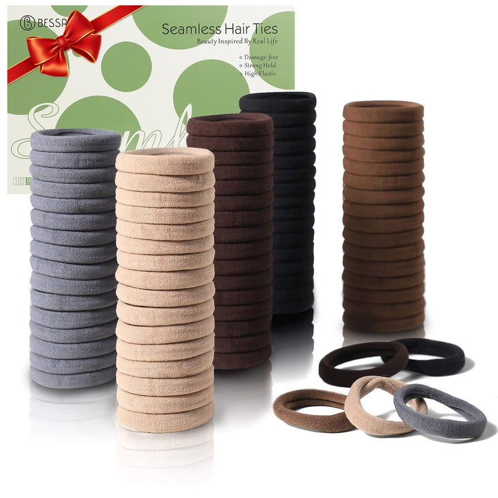 Bessrung front packaging showing 100 brown hair ties and benefits