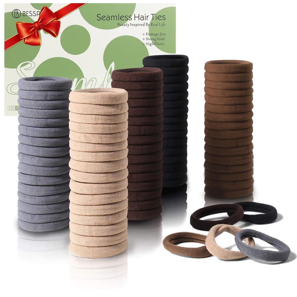 Bessrung front packaging showing 100 brown hair ties and benefits