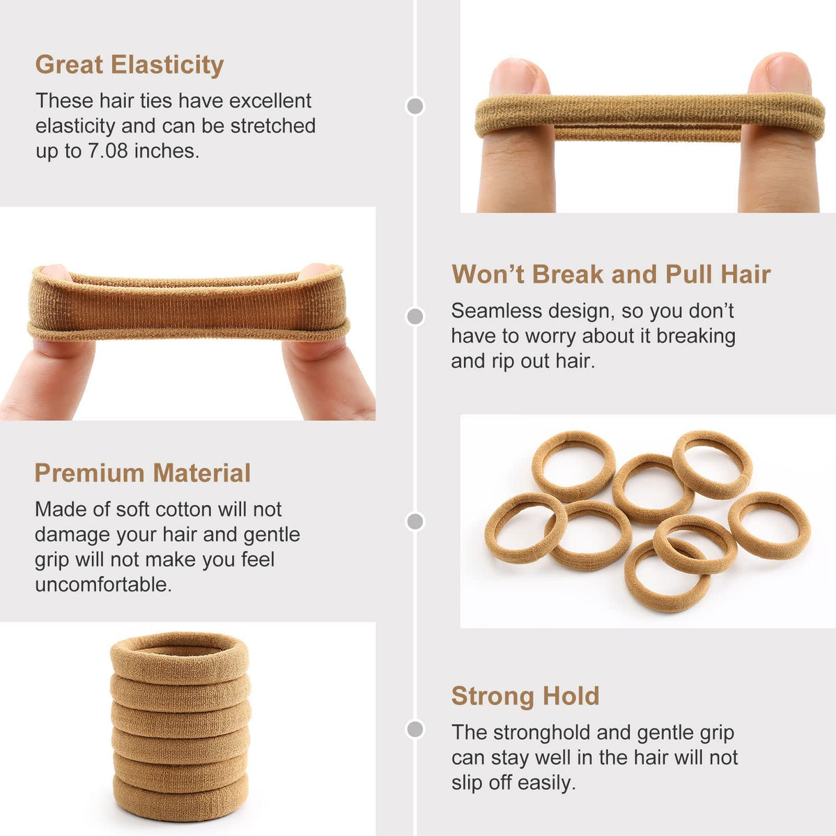 Bessrung hair tie stretched to show high elasticity and secure hold
