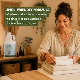 Best of Nature bottle beside clean linen showing easy washout benefit