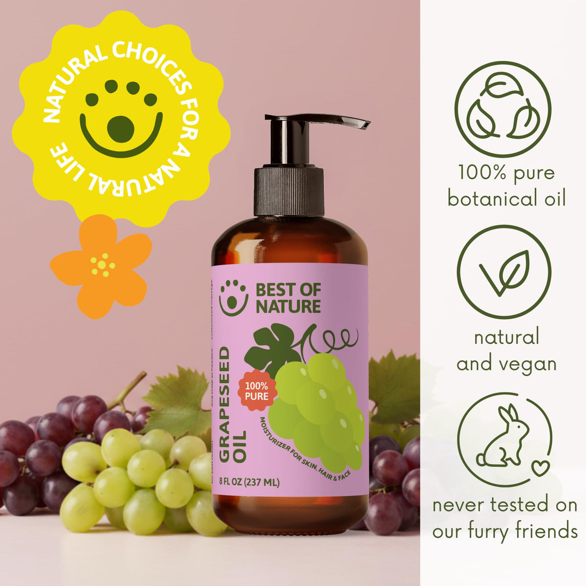 Best of Nature close-up texture of grapeseed oil showing light, non-greasy feel
