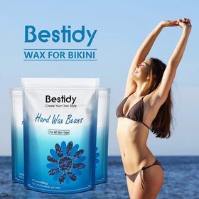Bestidy bikini area waxing demonstration highlighting safe strip-free removal benefit
