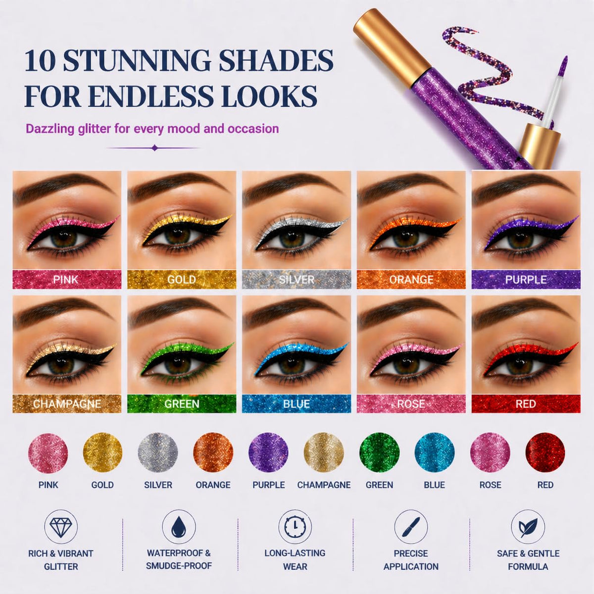 BestLand close-up brush stroke demonstrating smooth glide and precise glitter application