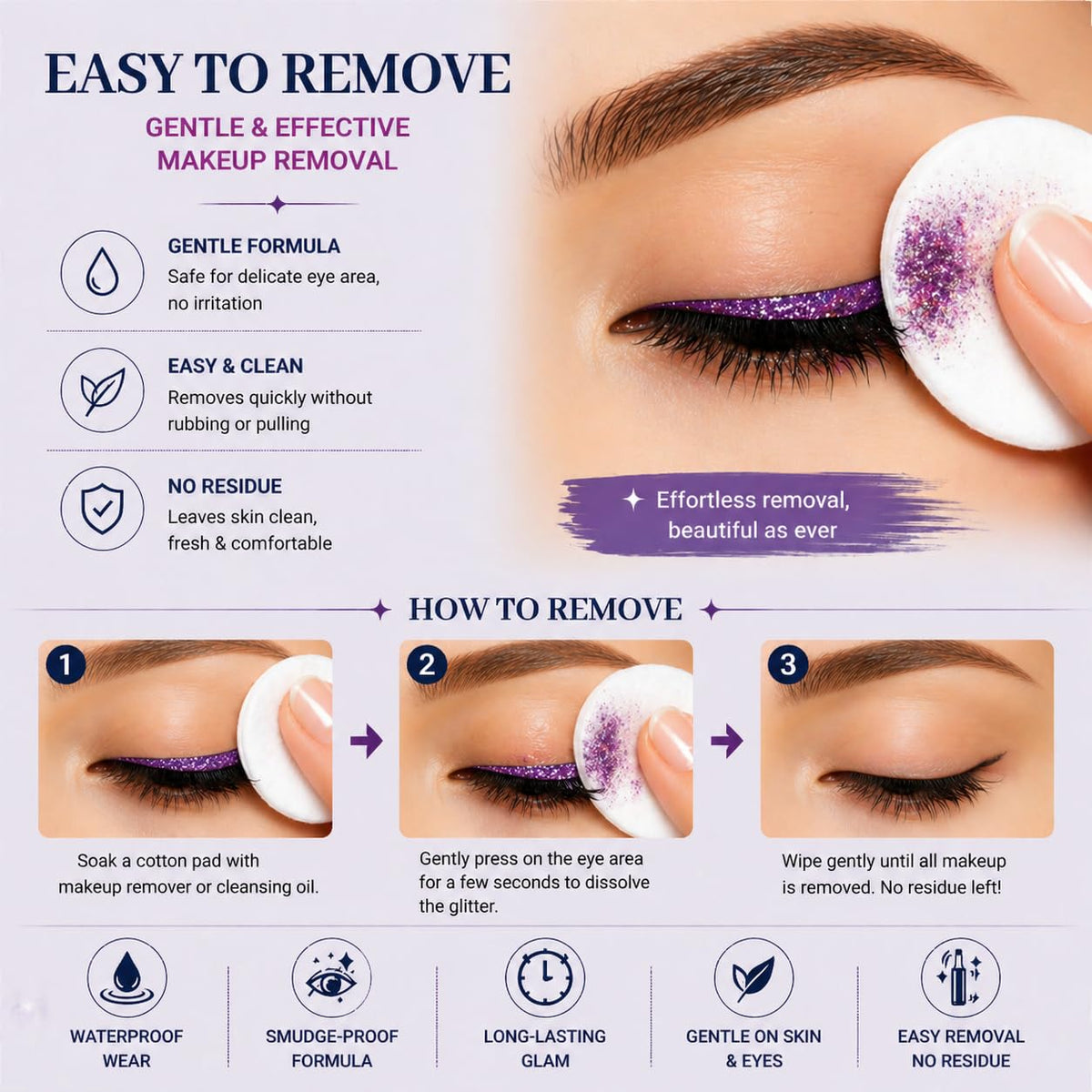 BestLand eyeliner applied to eye showing metallic shimmer and long-lasting benefit