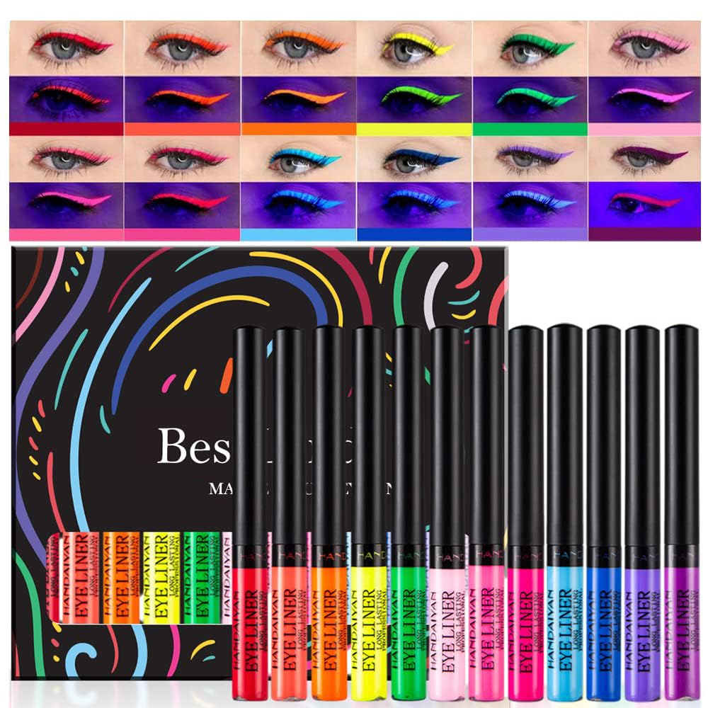 BestLand front packaging showing 12 neon eyeliners, colorful gift-ready kit
