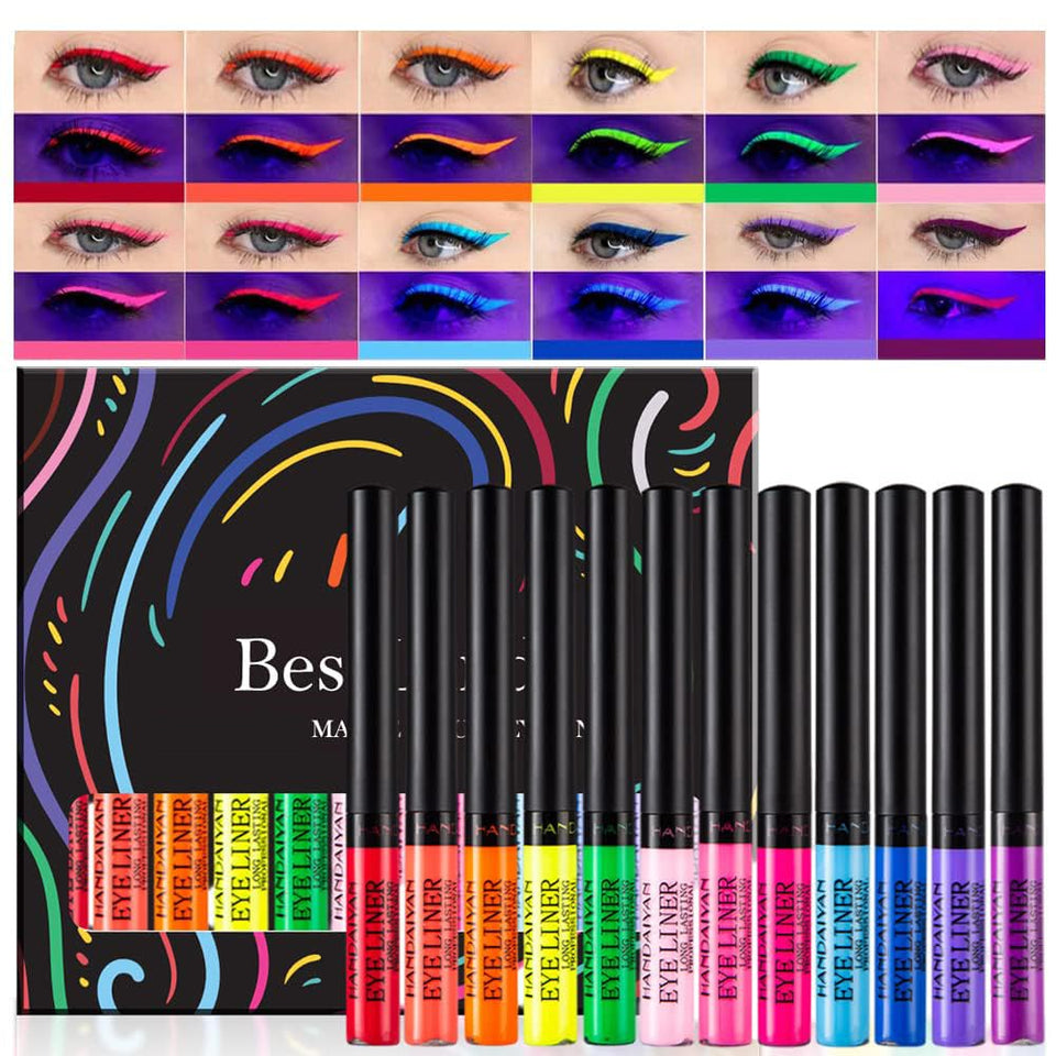 BestLand front packaging showing 12 neon eyeliners, colorful gift-ready kit