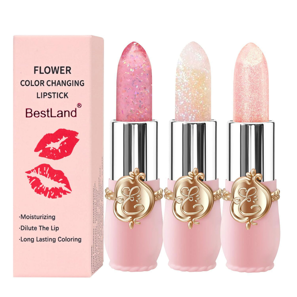 BestLand front packaging shot showing three jelly lipsticks and box, attractive gift presentation