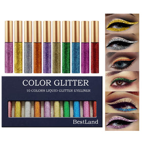 BestLand front packaging showing ten liquid glitter eyeliner shades for easy selection and gifting