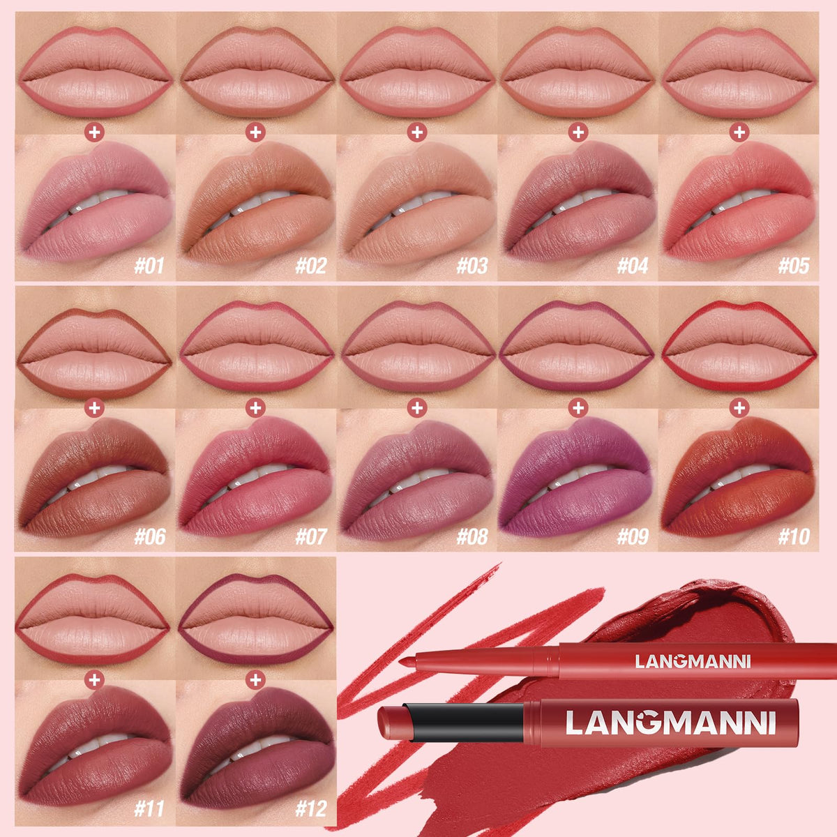 BestLand lip liners and lipsticks laid flat showing coordinated shade pairing benefit
