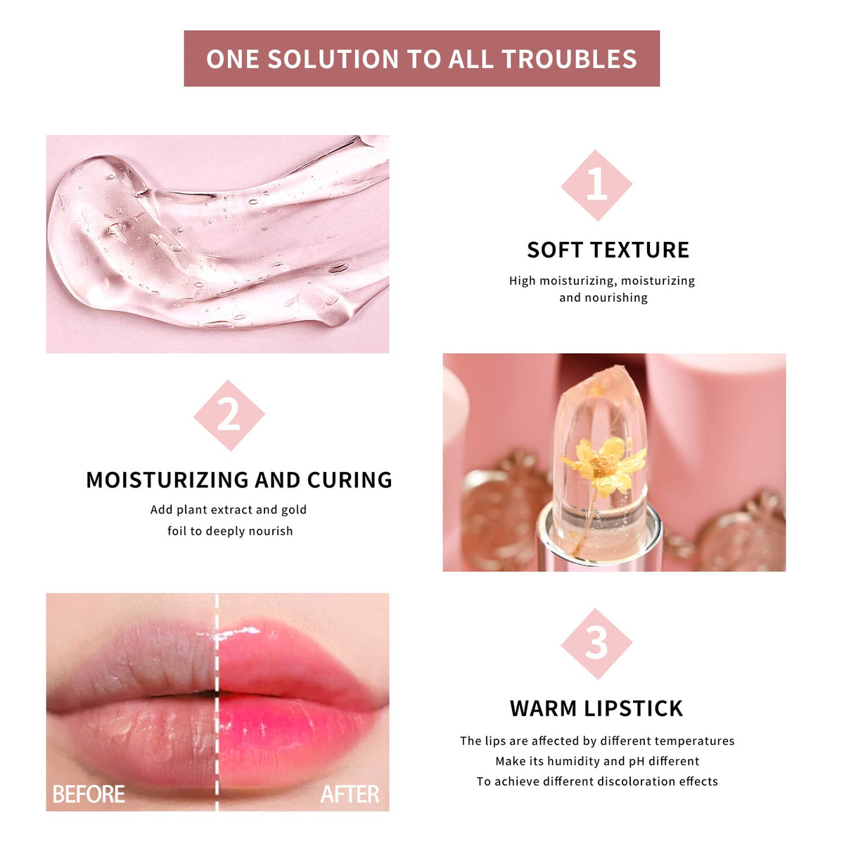BestLand lips before and after application demonstrating hydrated, glossy natural color
