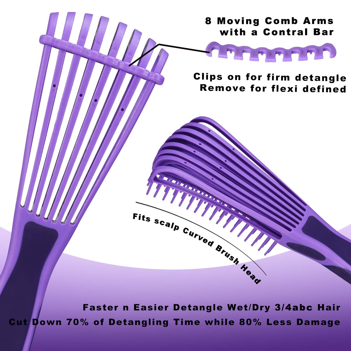 BESTOOL close-up on eight flexible comb arms highlighting gentle detangling action