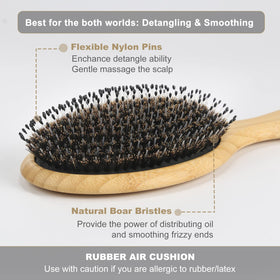 BESTOOL close-up of mixed boar and nylon bristles for detangling and smoothing benefits