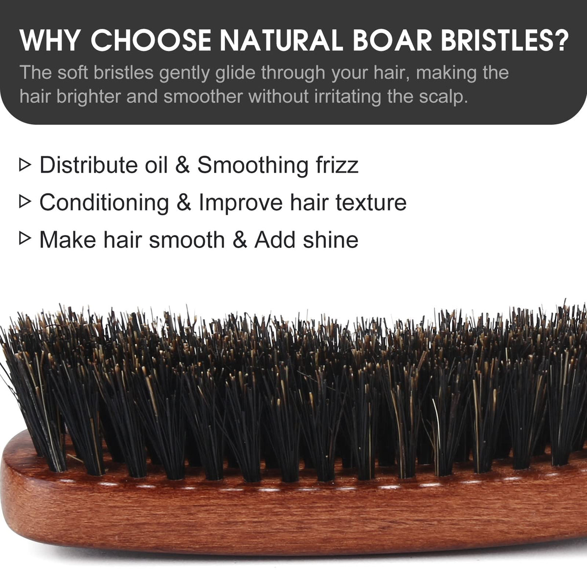 BESTOOL closeup of natural boar bristles highlighting smooth finish
