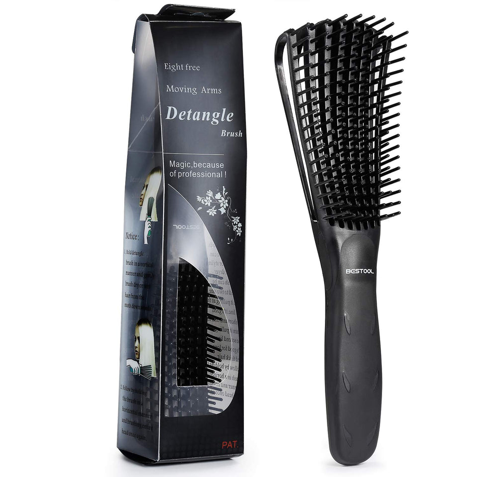 BESTOOL front view of detangling brush showing comb arms and shape, reduces tugging