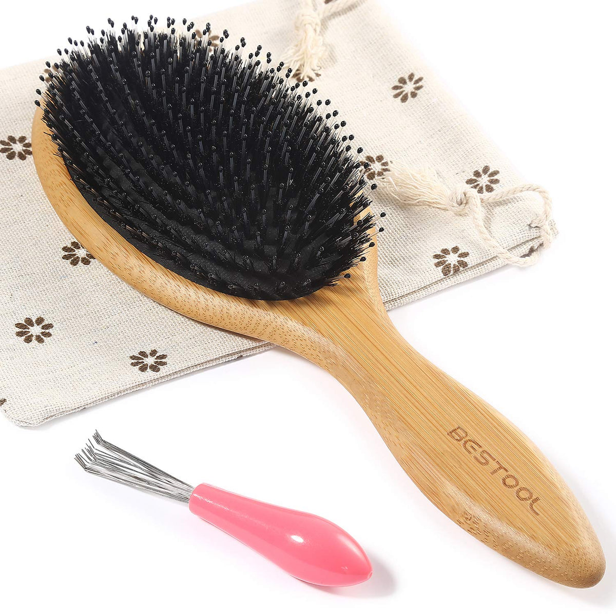 BESTOOL front view of bamboo paddle brush showing shape and finish for comfortable grooming