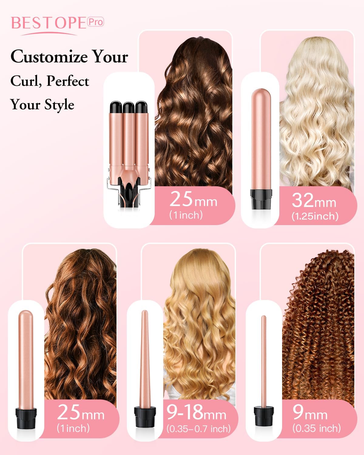 BESTOPE PRO close-up on extra-long barrels highlighting even heat for long hair