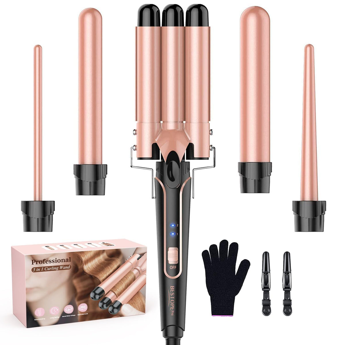 BESTOPE PRO front view of full 5-in-1 waver set showing all pieces and benefit of versatility