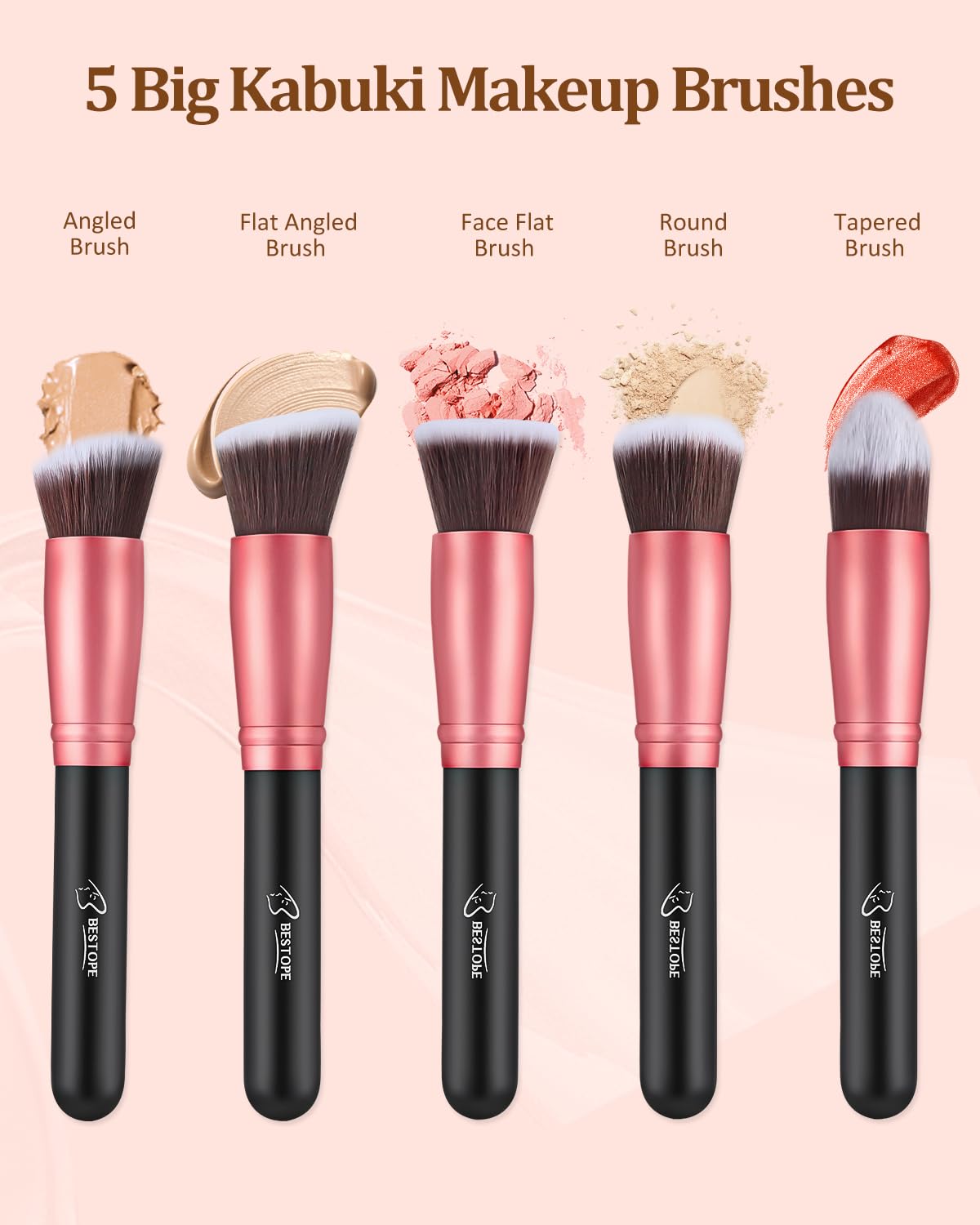 BESTOPE PRO kabuki brushes close-up demonstrating dense heads for smooth blending