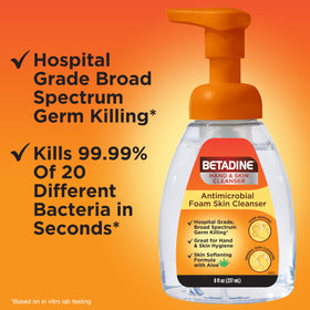 Betadine label close-up highlighting antiseptic ingredients and benefits