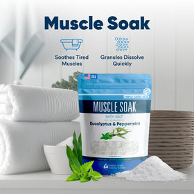 Better Bath Better Body pouch staged next to bathtub creating relaxing soak atmosphere