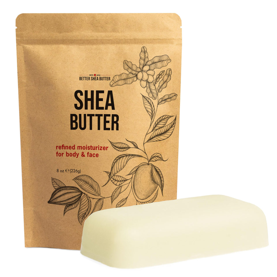 Better Shea Butter front packaging shows pure unscented bar, easy selection