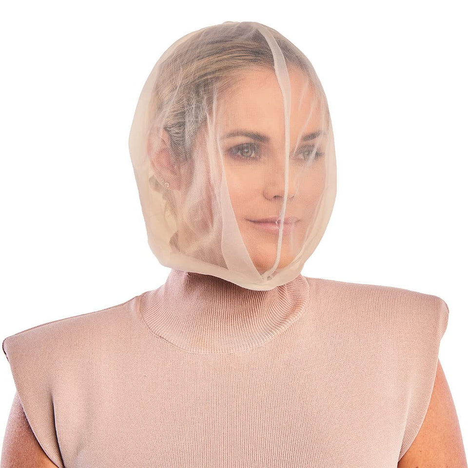 Betty Dain front view hood protecting hair and makeup during dressing