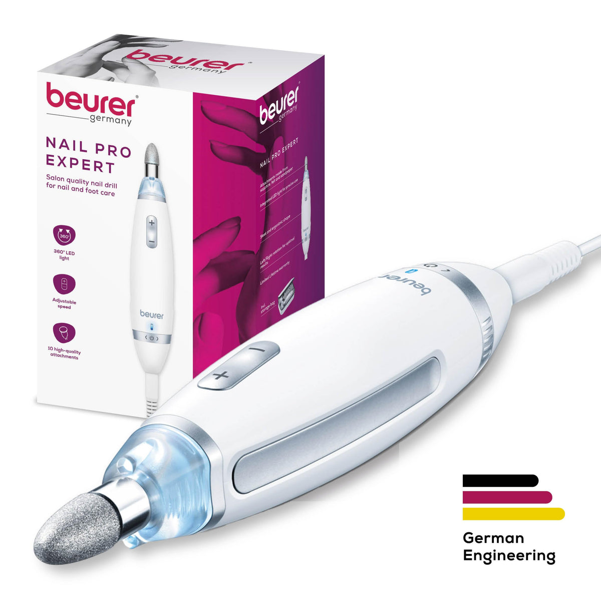 Beurer storage pouch open with neatly organized bits for tidy transport